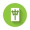 White Mahjong pieces icon isolated with long shadow. Chinese mahjong red dragon game emoji. Green circle button. Vector