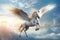 White majestic pegasus flying in the sky.
