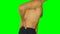 White man on green screen side view. Man go and hold hands on lower back. Lower back pain.