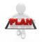 White man ,hold plan word 3d , tablet illustration