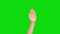White man left hand raised on a green background. Palm of hand. Raised hand moves. Hand rises and falls. Alpha channel