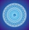 White mandala on a blue background. Vector openwork delicate drawing.