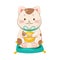 White Maneki-neko Cat Holding Gold Coin as Ceramic Japanese Figurine Bringing Good Luck Vector Illustration