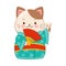 White Maneki-neko Cat in Kimono with Raised Left Paw as Ceramic Japanese Figurine Bringing Good Luck Vector Illustration