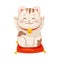 White Maneki-neko Cat with Raised Paws as Ceramic Japanese Figurine Bringing Good Luck Vector Illustration