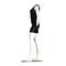 White maniken in a black dress against a white background. Isolate