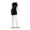 White maniken in a black dress against a white background. Isolate