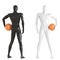 The white mannequin guy is facing forward while the black man is back forward with a basketball. 3d rendering