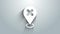 White Map pin with cross mark icon isolated on grey background. Navigation, pointer, location, map, gps, direction