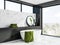 White marble bathroom corner, green towel