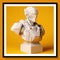 a white marble bust of futuristic robot on a yellow background