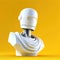 a white marble bust of robot on a yellow background, 3d.Generative AI