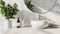 White marble countertop and round washbasin modern luxury restroom interior design, spa like bathroom. generative ai