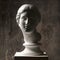 White marble head of young woman. Statue art sculpture of stone face. Ancient beautiful woman monument