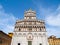 White marble ornamental portal of San Michele in Foro - Roman Catholic basilica in Lucca, Tuscany, Italy