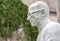 White marble statue of Monsignor Pasquale Macchi in the Sacred Mount of Varese, Italy