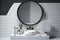 White marble vanity counter ceramic washbasin basin, created with Generative AI technology