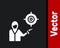 White Marketing target strategy concept icon isolated on black background. Aim with people sign. Vector