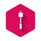 White Marshmallow on stick icon isolated with long shadow. Pink hexagon button. Vector Illustration