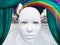 White mask and curtains with rainbow
