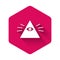 White Masons symbol All-seeing eye of God icon isolated with long shadow. The eye of Providence in the triangle. Pink