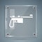 White Mauser gun icon isolated on grey background. Mauser C96 is a semi-automatic pistol. Square glass panels. Vector