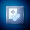 White Medical prescription icon isolated on blue background. Rx form. Recipe medical. Pharmacy or medicine symbol