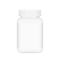 White medicine bottle and white label, bottle plastic white packaging single blank for template design white background, package