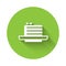 White Medovik icon isolated with long shadow. Honey layered cake or russian cake Medovik on plate. Green circle button