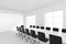 White meeting room with panoramic window. 3d rendering
