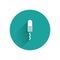 White Menstruation and sanitary tampon icon isolated with long shadow. Feminine hygiene product. Green circle button