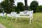 White metal bench in the park