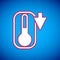 White Meteorology thermometer measuring heat and cold icon isolated on blue background. Thermometer equipment showing
