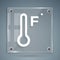 White Meteorology thermometer measuring heat and cold icon isolated on grey background. Temperature Fahrenheit. Square