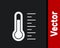 White Meteorology thermometer measuring icon isolated on black background. Thermometer equipment showing hot or cold