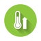 White Meteorology thermometer measuring icon isolated with long shadow. Thermometer equipment showing hot or cold