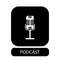 The white microphone icon in flat style on black background.