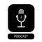 The white microphone icon in flat style on black background.