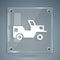 White Military jeep icon isolated on grey background. Square glass panels. Vector