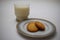 White milk and cookies -Lateral view - Horizontal image