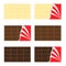 White, milk, dark chocolate bar icon set. Opened red wrapping paper foil . Tasty sweet dessert food. Rectangle shape Horizontal pi