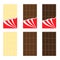 White, milk, dark chocolate bar icon set. Opened red wrapping paper foil . Tasty sweet dessert food. Rectangle shape Vertical