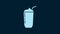 White Milkshake icon isolated on blue background. Plastic cup with lid and straw. 4K Video motion graphic animation