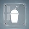 White Milkshake icon isolated on grey background. Plastic cup with lid and straw. Square glass panels. Vector