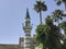 White minaret with green roof