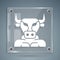 White Minotaur icon isolated on grey background. Mythical greek powerful creature the half human bull legendary minotaur
