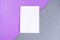 White mockup blank on geometric grey and purple background