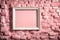 White mockup poster frame, vintage bricked wall, aesthetic pink background, texture, gradient.