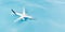 White model airplane on blue background. Travel concept
