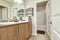 White modern bathroom in brand-new house.